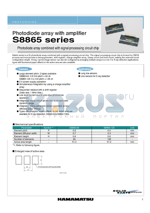 S8865 datasheet - Photodiode array combined with signal processing circuit chip