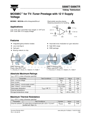 S886TR datasheet - MOSMIC for TV-Tuner Prestage with 12 V Supply Voltage
