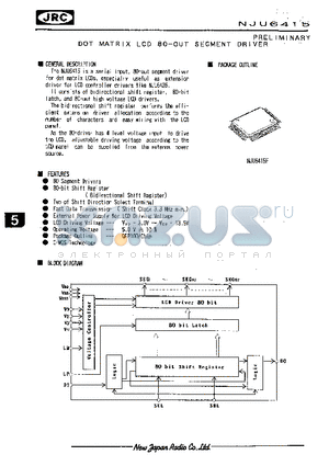 NJU6415F datasheet - DOT MATRIX LCD 80-OUT SEGMENT DRIVER