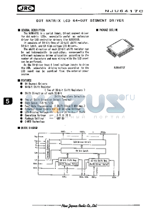 NJU6417CF datasheet - DOT MATRIX LCD 64-OUT SEGMENT DRIVER