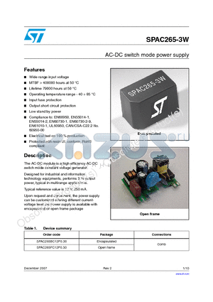 SPAC265FC12P0.30 datasheet - AC-DC switch mode power supply