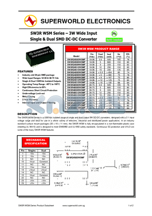 SW3R24S15WSMF datasheet - 3W Wide Input Single & Dual SMD DC-DC Converter