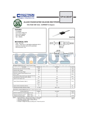 SPAC804F datasheet - GLASS PASSIVATED SILICON RECTIFIER VOLTAGE 400 Volts CURRENT 8 Ampere