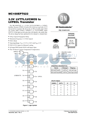 MC100EPT622FA datasheet - 3.3V LVTTL/LVCMOS to LVPECL Translator
