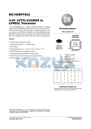 MC100EPT622FAG datasheet - 3.3V LVTTL/LVCMOS to LVPECL Translator