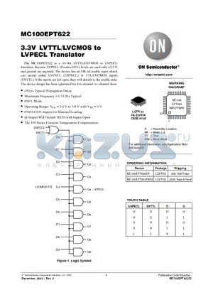 MC100EPT622FAR2 datasheet - 3.3V LVTTL/LVCMOS to LVPECL Translator