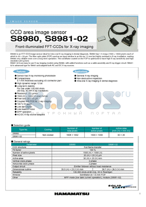 S8980 datasheet - Front-illuminated FFT-CCDs for X-ray imaging