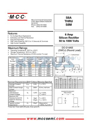 S8B datasheet - 8 Amp Silicon Rectifier 50 to 1000 Volts