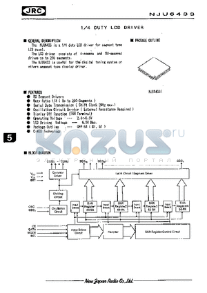 NJU6433 datasheet - 1/4 DUTY LCD DRIVER