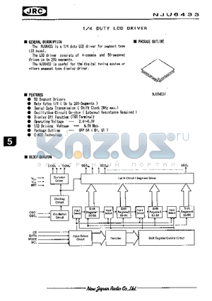 NJU6433F datasheet - 1/4 DUTY LCD DRIVER