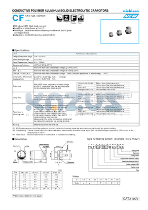 PCF0J820MCL1GS datasheet - CONDUCTIVE POLYMER ALUMINUM SOLID ELECTROLYTIC CAPACITORS