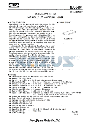 NJU6464CH datasheet - 16-CHARACTER 3-LINE DOT MATRIX LCD CONTROLLER DRIVER