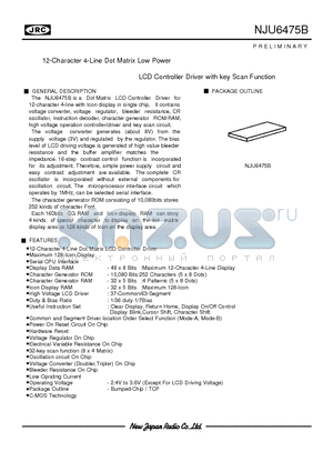 NJU6475B datasheet - 12-Character 4-Line Dot Matrix Low Power LCD Controller Driver with key Scan Function