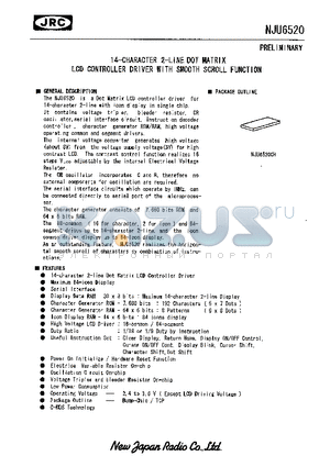 NJU6520 datasheet - 12-Character 4-Line Dot Matrix Low Power LCD Controller Driver with Smooth Scroll Function