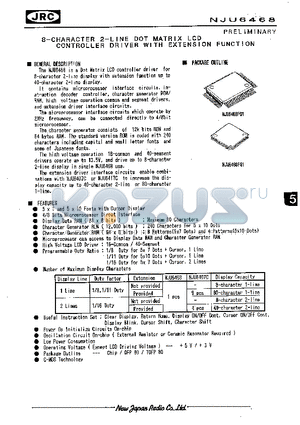 NJU6468 datasheet - 8-CHARACTER 2-LINE DOT MATRIX LCD CONTROLLER DRIVER WITH EXTENSION FUNCTION