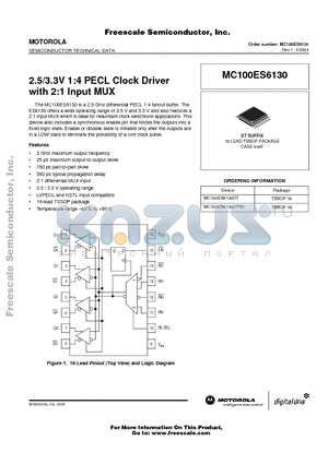 MC100ES6130 datasheet - 2.5/3.3V 1:4 PECL Clock Driver with 2:1 Input MUX