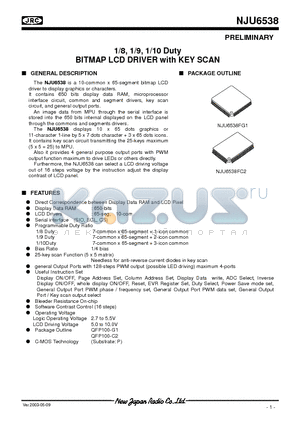 NJU6538FG1 datasheet - 1/8, 1/9, 1/10 Duty BITMAP LCD DRIVER with KEY SCAN