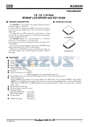 NJU6539FC2 datasheet - 1/8, 1/9, 1/10 DUTY BITMAP LCD DRIVER WITH KEY SCAN