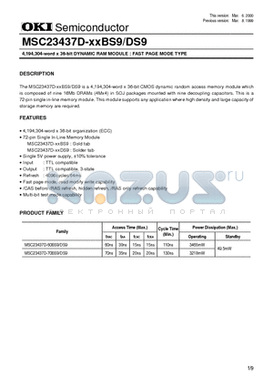 MSC23437D datasheet - 4,194,304-word x 36-bit DYNAMIC RAM MODULE : FAST PAGE MODE TYPE