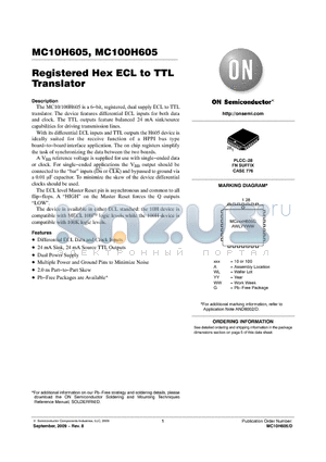 MC100H605 datasheet - Registered Hex ECL to TTL Translator