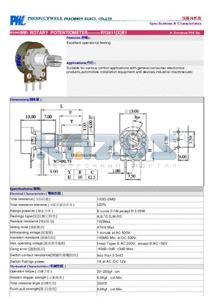 R12611 datasheet - ROTARY POTENTIOMETER