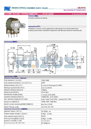 R12612 datasheet - ROTARY POTENTIOMETER