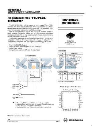 MC100H606 datasheet - Registered Hex TTL/PECL Translator