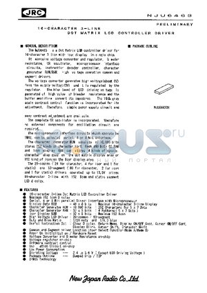 NJU6463 datasheet - 16-CHARACTER 3-LINE DOT MATRIX LCD CONTROLLER DRIVER