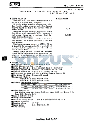 NJU6466C datasheet - 24-CHARACTER 2-LINE DOT MATRIX LCD CONTROLLER DRIVER