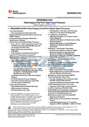 SM320DM642AZDKI7 datasheet - SM320DM642-HiRel Video/Imaging Fixed Point Digital Signal Processor