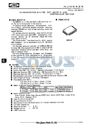 NJU6425 datasheet - 10-CHARACTER 3-LINE DOT MATRIX LCD CONTROLLER DRIVER