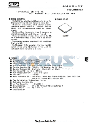 NJU6467F datasheet - 12-CHARACTER 1-LINE DOT MATRIX LCD CONTROLLER DRIVER