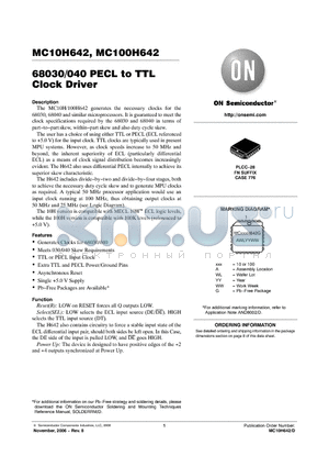 MC100H642FNR2G datasheet - 68030/040 PECL to TTL Clock Driver
