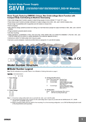 S8VM-03015CD datasheet - Power Supply Featuring OMRONs Unique, New Undervoltage Alarm Function with Compact Body Contributing to Machine Downsizing
