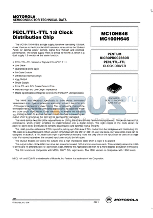 MC100H646 datasheet - PENTIUM MICROPROCESSOR PECL/TTL-TTL CLOCK DRIVER