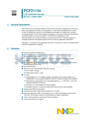 PCF2113WU/2/F4 datasheet - LCD controllers/drivers