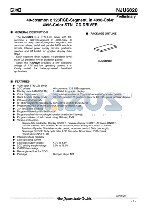 NJU6820 datasheet - 40-common x 128RGB-Segment, in 4096-Color 4096-Color STN LCD DRIVER