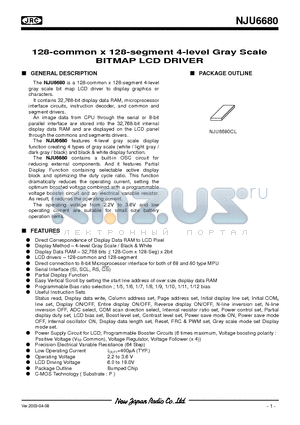 NJU6680 datasheet - 128-common x 128-segment 4-level Gray Scale BITMAP LCD DRIVER