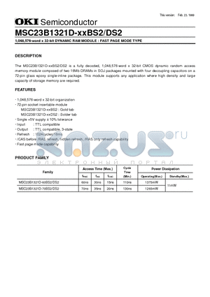 MSC23B1321D datasheet - 1,048,576-word x 32-bit DYNAMIC RAM MODULE : FAST PAGE MODE TYPE