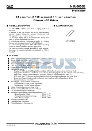 NJU6655B datasheet - 64-common X 160-segment  1-icon common  Bitmap LCD Driver