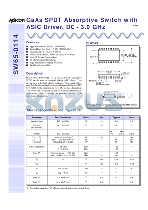 SW65-0114TR datasheet - GaAs SPDT Absorptive Switch with ASIC Driver, DC - 3.0 GHz