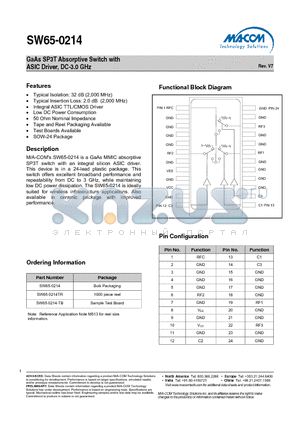 SW65-0214-TB datasheet - GaAs SP3T Absorptive Switch with ASIC Driver, DC-3.0 GHz