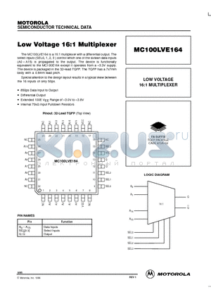 MC100LVE164 datasheet - LOW VOLTAGE 16:1 MULTIPLEXER