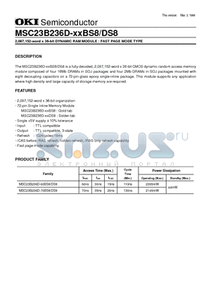 MSC23B236D datasheet - 2,097,152-word x 36-bit DYNAMIC RAM MODULE : FAST PAGE MODE TYPE