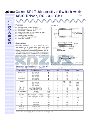 SW65-0314 datasheet - GaAs SP4T Absorptive Switch with ASIC Driver, DC - 3.0 GHz