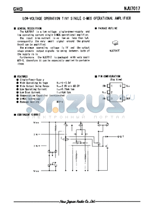 NJU7017 datasheet - LOW-VOLTAGE OPERATION TINY SINGLE C-MOS OPERATIONAL AMPLIFIER