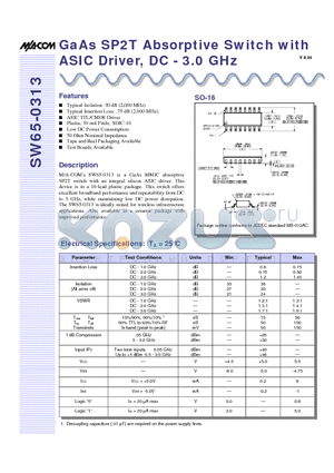 SW65-0313 datasheet - GaAs SP2T Absorptive Switch with ASIC Driver, DC - 3.0 GHz
