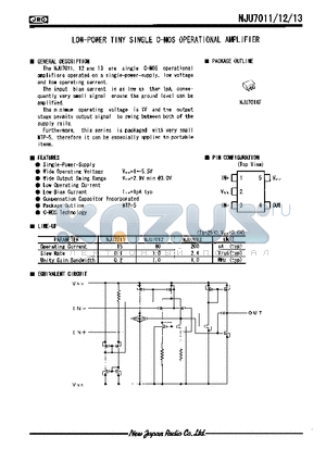 NJU7011 datasheet - LOW-POWER TINY SINGLE C-MOS OPERATIONAL AMPLIFIER