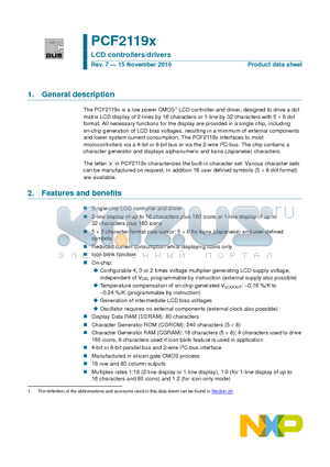 PCF2119RU datasheet - LCD controllers/drivers Single-chip LCD controller and driver