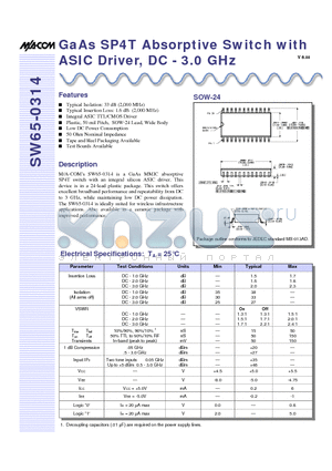 SW65-0314-TB datasheet - GaAs SP4T Absorptive Switch with ASIC Driver, DC - 3.0 GHz
